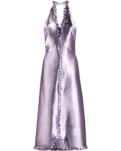 Temperley London Metallic Halterneck Midi Dress - Purple