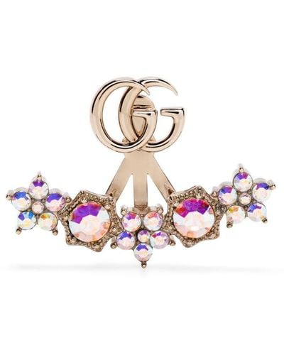 Gucci Pendiente Double G con cristales - Metálico