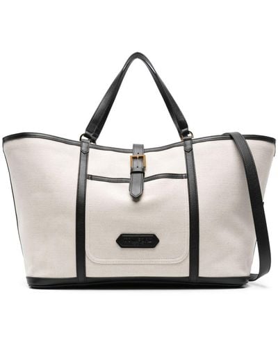 Tom Ford Logo-patch Canvas Tote Bag - White