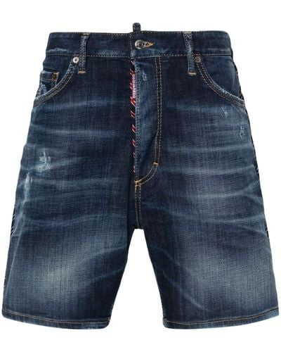 DSquared² Dark Easy Ripped Wash Shorts - Blau