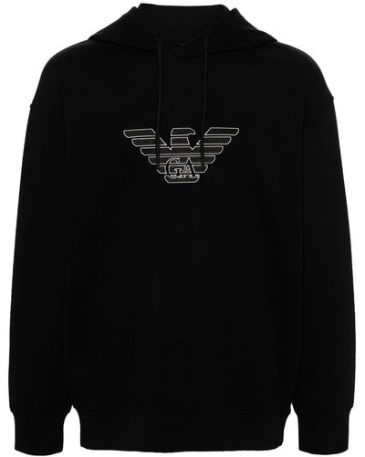 Emporio Armani Logo-embroidered Hoodie - Black