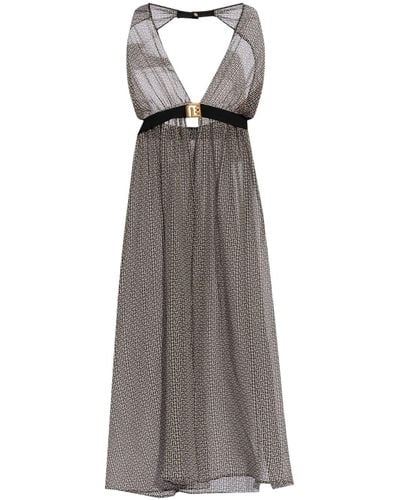 Balmain Monogram-print Semi-sheer Beach Dress - Grey