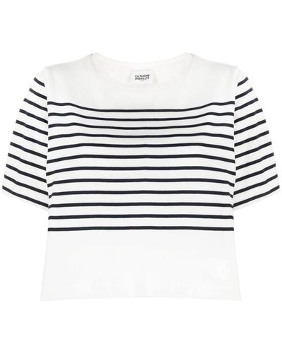 Claudie Pierlot Striped Cropped T-shirt - White