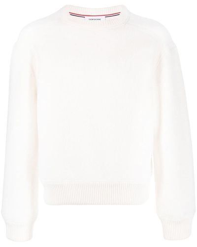 Thom Browne Logo-patch Crew Neck Sweater - White