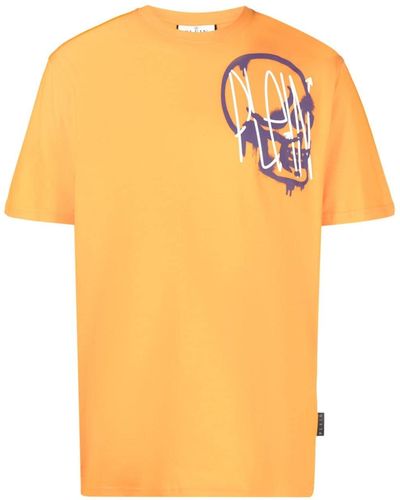 Philipp Plein Metallic Skull-print T-shirt - Orange