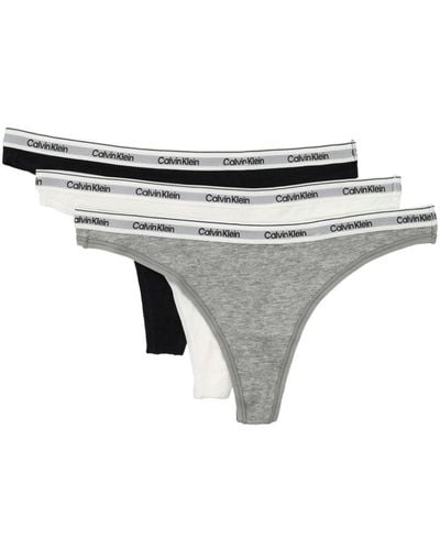 Calvin Klein Logo-waistband Thongs (pack Of Three) - Grey
