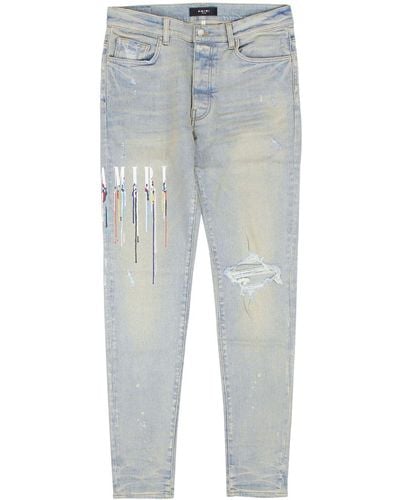 Amiri Paint Drip Logo Straight-fit Jeans - Blue