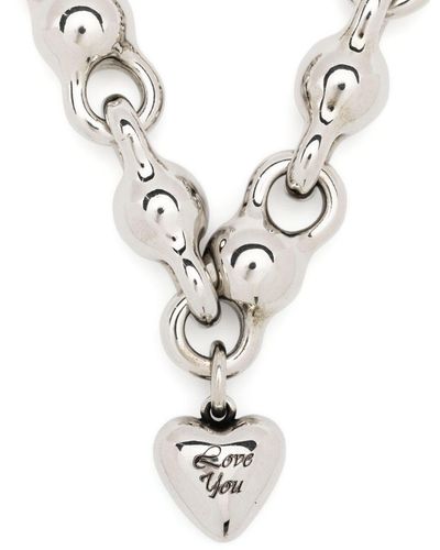 Acne Studios Chunky-chain Heart-pendant Necklace - White