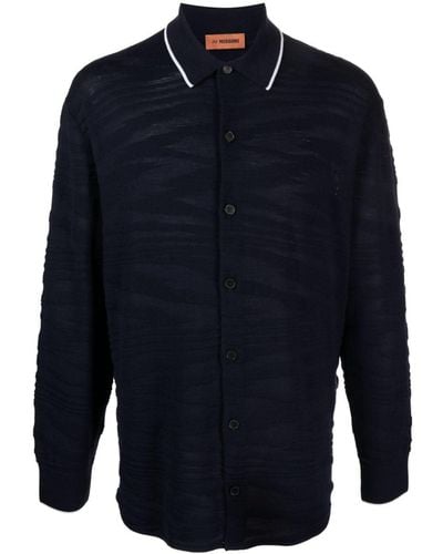 Missoni Contrasting-trim Wool-blend Shirt - Blue