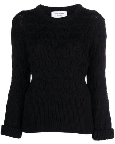 Thom Browne Sweater With Woven Design - Black
