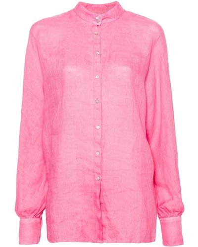 120% Lino Leinenhemd mit Stehkragen - Pink