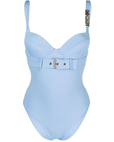 Moschino Logo-lettering Belted Swimsuit - Blue