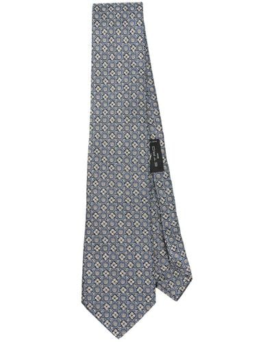 Etro Floral-jacquard Silk Tie - Grey