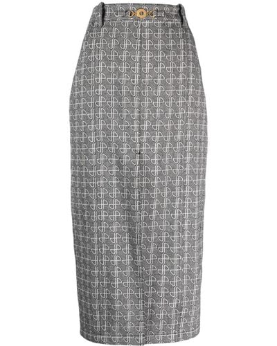 Patou Jp Monogram Slit Midi Skirt - Gray