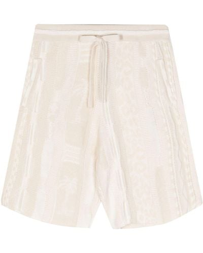 Laneus Textured-finish Cotton Shorts - Natural