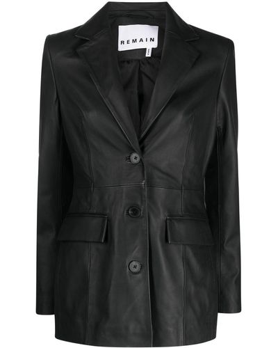 Remain Single-breasted Leather Blazer - Black