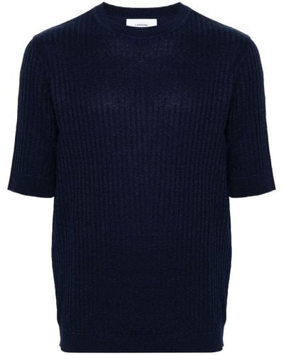 Lardini Gerippter Pullover mit kurzen Ärmeln - Blau