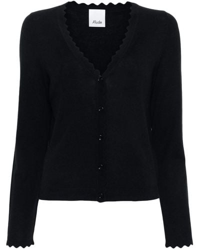 Allude Fine-knit Wool Cardigan - Black