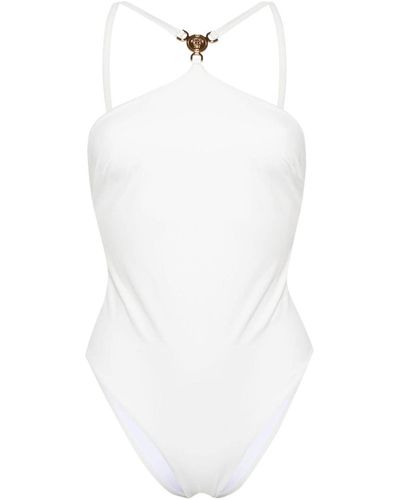 Versace Neckholder-Badeanzug mit Medusa-Schild - Weiß