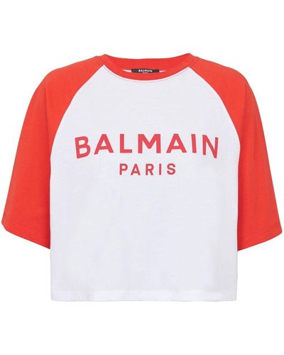 Balmain T-Shirt mit Logo-Print - Rot
