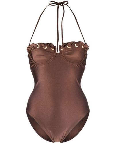 Zimmermann Devi Eyelet-detail Swimsuit - Brown