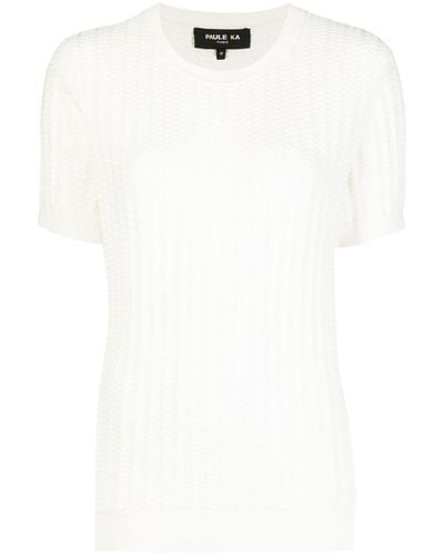 Paule Ka Textured-knit Short-sleeved Top - White