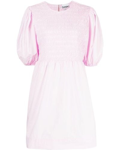 Ganni Smocked Organic Cotton Mini Dress - Pink