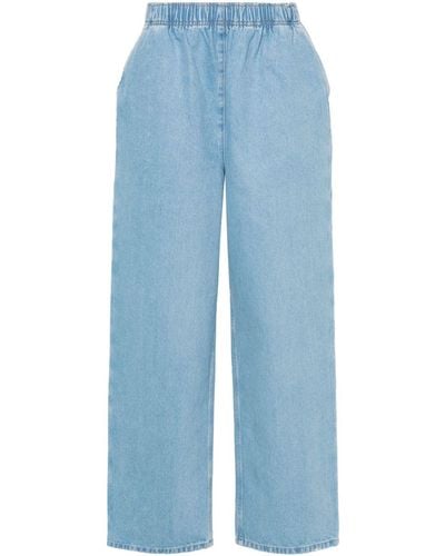 Prada Mid Waist Ruimvallende Jeans Met Logo - Blauw