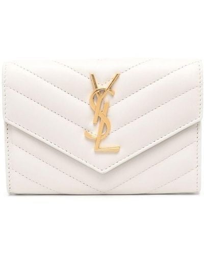 Saint Laurent Monogram Quilted Wallet - White