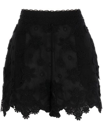 Elie Saab Shorts mit Blumenstickerei - Schwarz