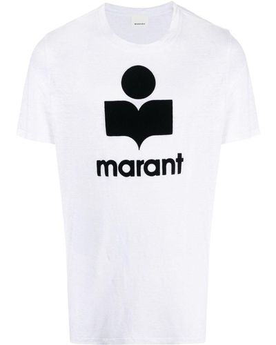 Isabel Marant T-Shirt aus Leinen mit Logo-Print - Weiß