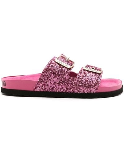 Love Moschino Side-buckle Glitter Slides - Pink