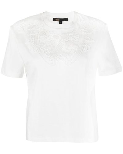 Maje Lace-embroidered Cotton T-shirt - White