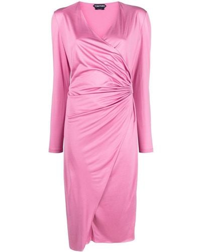 Tom Ford Ruched Wrap Midi Dress - Pink