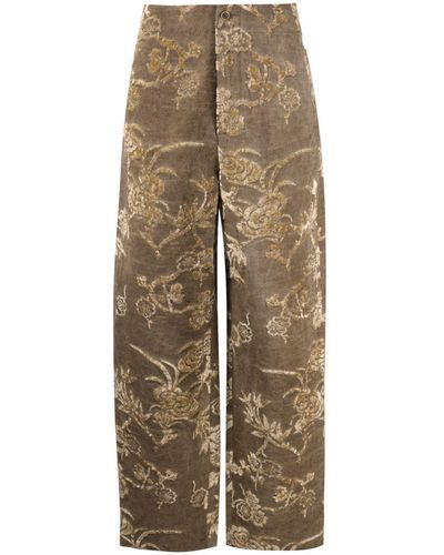 Uma Wang Patterned-jacquard Straight-leg Trousers - Natural
