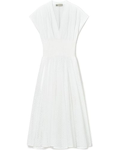 Tory Burch Eyelet-detail Smocked Midi Dress - White