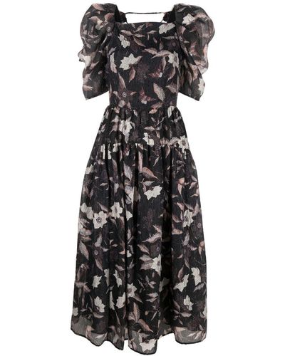 Ulla Johnson Talia Floral Print Cloqué Midi Dress - Women's - Cotton/nylon/silk - Black