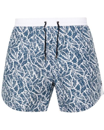 Corneliani Abstract-print Swim Shorts - Blue