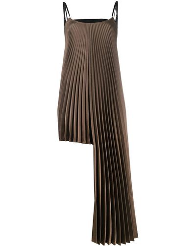 Peter Do Asymmetric Pleated Satin Top - Brown