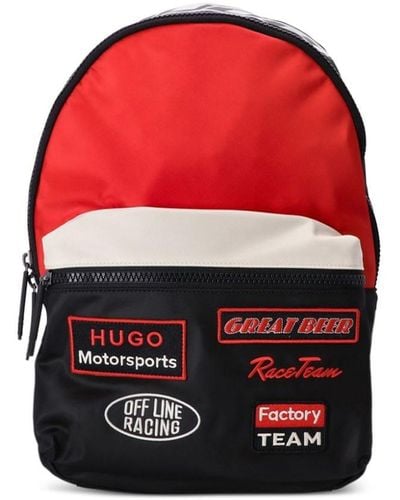 HUGO Colour-block Canvas Backpack - Red