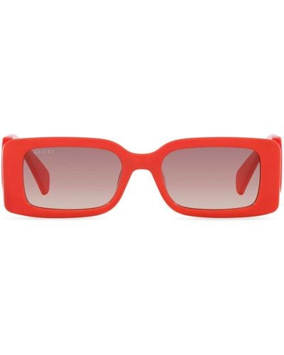 Gucci Interlocking G Rectangular-frame Sunglasses - Red