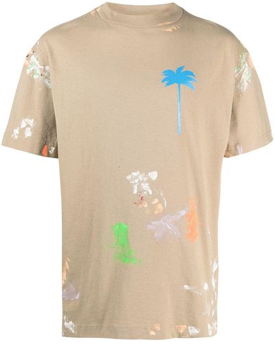 Palm Angels Palm-print Paint-splatter T-shirt - Brown