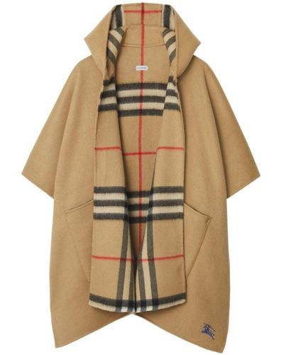 Burberry Ekd-embroidered Hooded Cashmere Cape - Natural