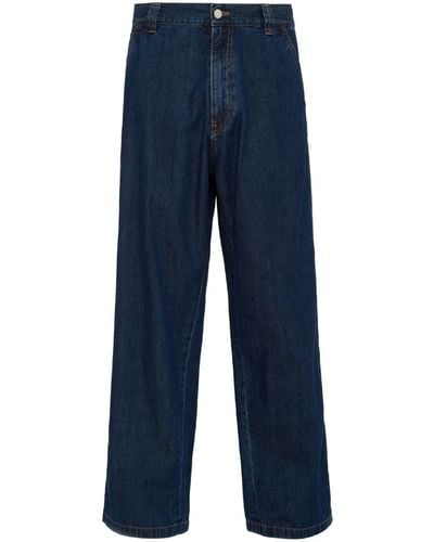 Prada High-rise Enamel-logo Wide-leg Jeans - Blue