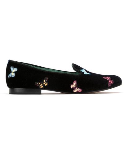 Blue Bird Shoes Velvet Borboleta Loafers - Black