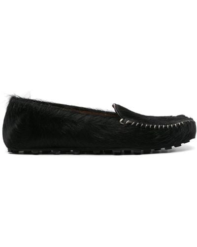 Marni Textured Fleece Loafers - Black