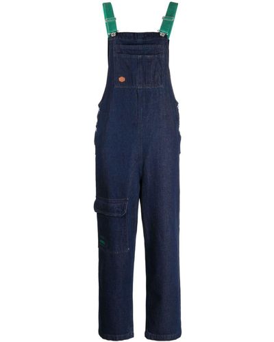 Chocoolate Logo-patch Cotton Dungarees - Blue