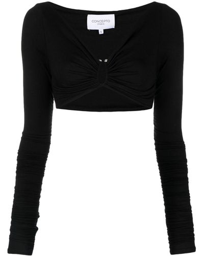 Concepto Gathered Long-sleeve Cropped Top - Black