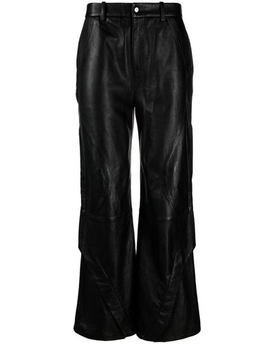 HELIOT EMIL Pantalon en cuir à bandes appliquées - Noir