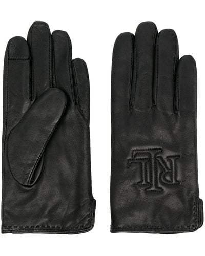 Lauren by Ralph Lauren Logo-embroidered Leather Gloves - Black